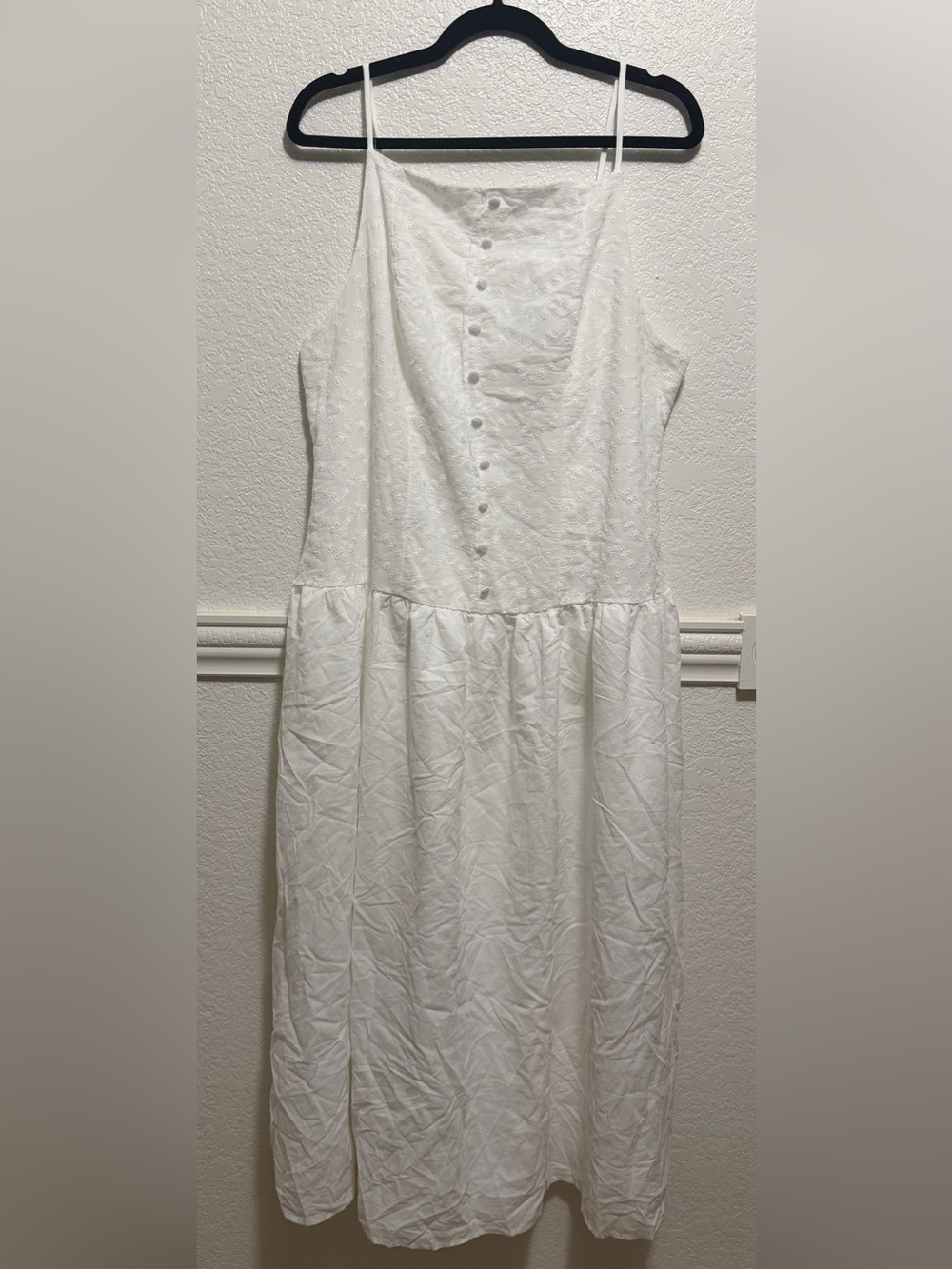 White High Neck Dropped Waist Midi A-Line Dress | Cottagecore Boho - Picture 7 of 8